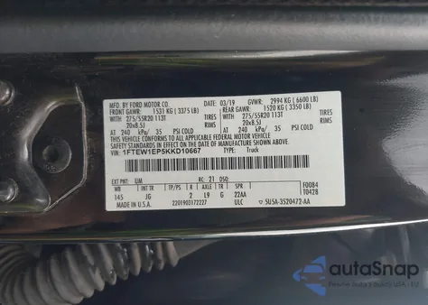 2019 Ford F-150 Xl из США, поврежденный, VIN 1FTEW1EP5KKD10667